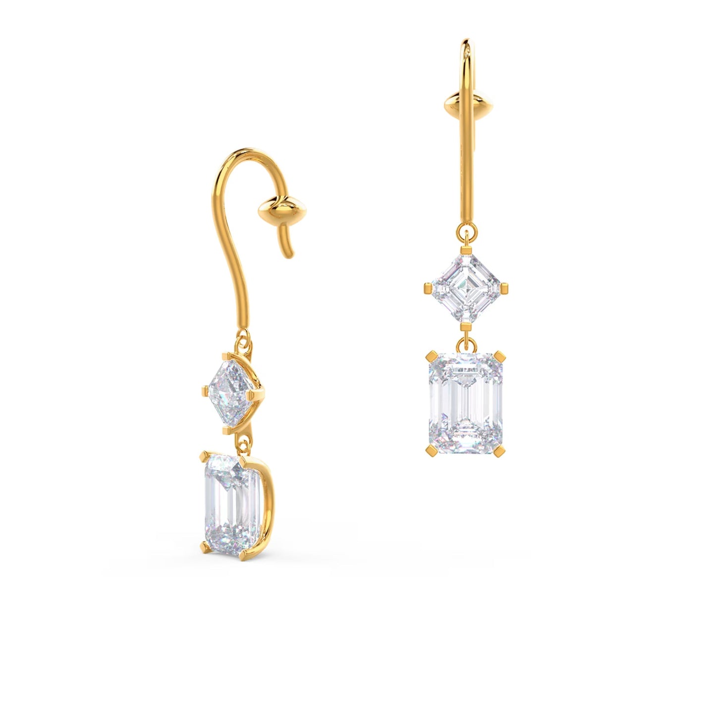 1.30 TCW Emerald & Asscher Cut Moissanite Duet Drop Earrings in Gold 1