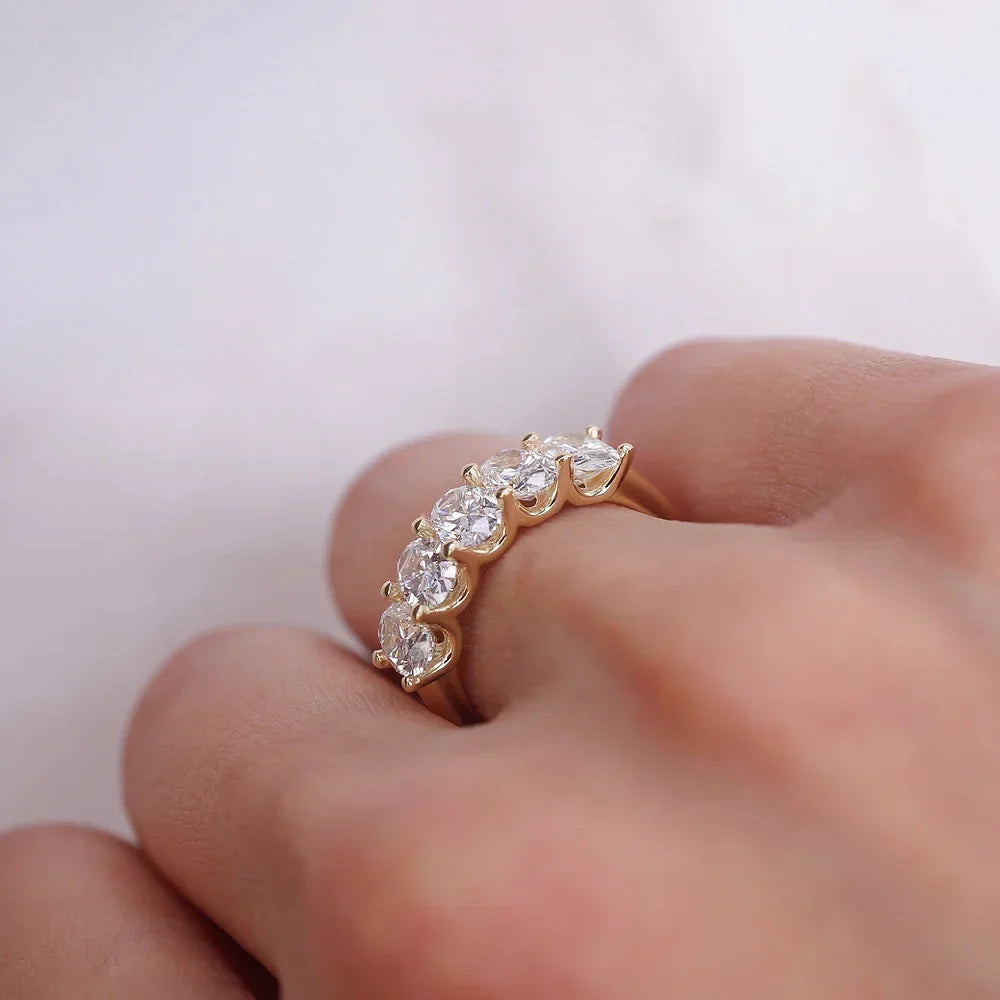 Stunning 0.4 TCW Oval Moissanite Stone with Half Eternity Wedding Band 10