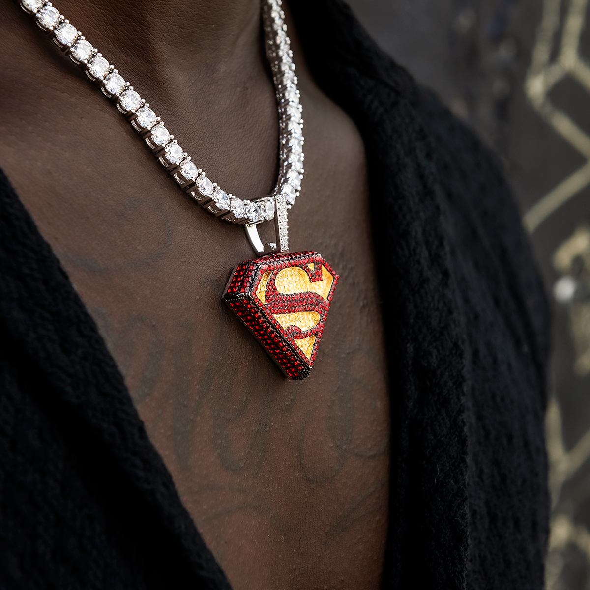 3.5 CT Princess & Round Moissanite Superman Logo Style Silver Pendant for Him 3