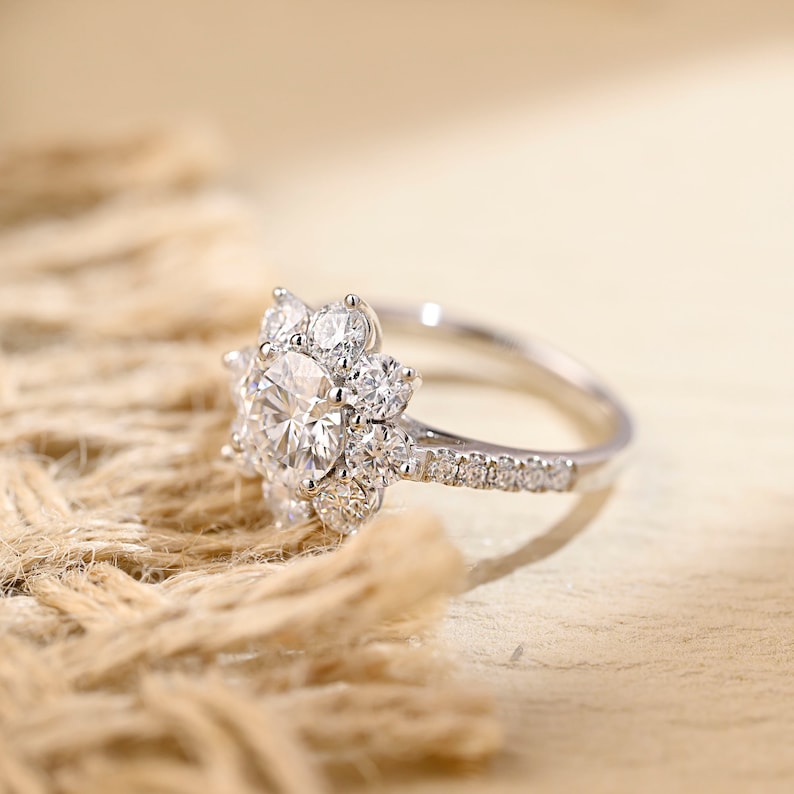 Stunning 2.0 CT Round Moissanite Engagement Ring with Halo & Pave Design 3