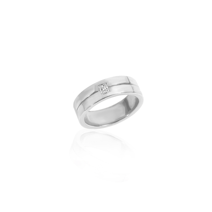 Delicate Moissanite Flush Men's Wedding Band with Radiant Cut Stones in Solid Gold 1