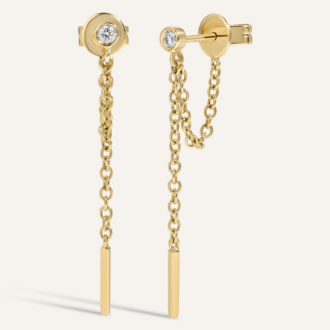 0.10 TCW Round Cut Moissanite Thread Chain Earrings in Gold 1