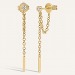 0.10 TCW Round Cut Moissanite Thread Chain Earrings in Gold 1