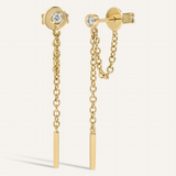 0.10 TCW Round Cut Moissanite Thread Chain Earrings in Gold 1