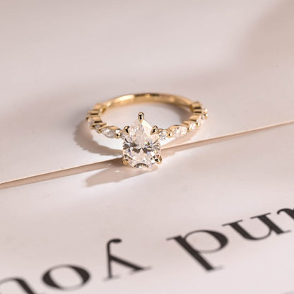 Stunning 1.0 - 2.0 CT Pear Moissanite Engagement Ring with Pave Design 10