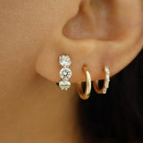 0.40 TCW Round Cut Moissanite Three Stone Hoops Earrings in Gold 3