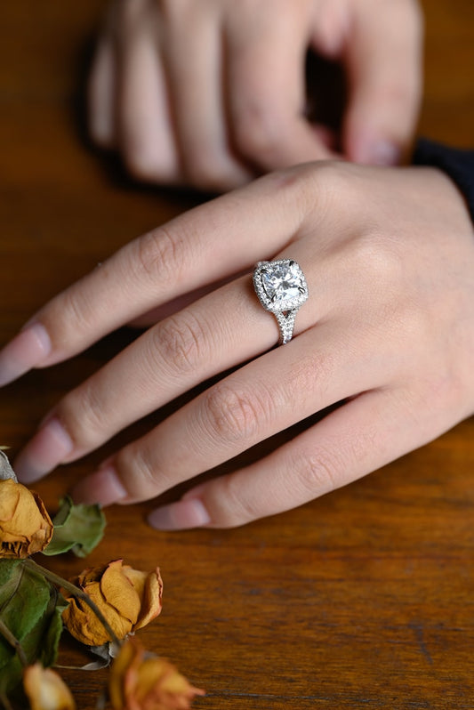 Stunning 1.0 - 2.0 CT Cushion Moissanite Engagement Ring With Pave & Halo Design 2