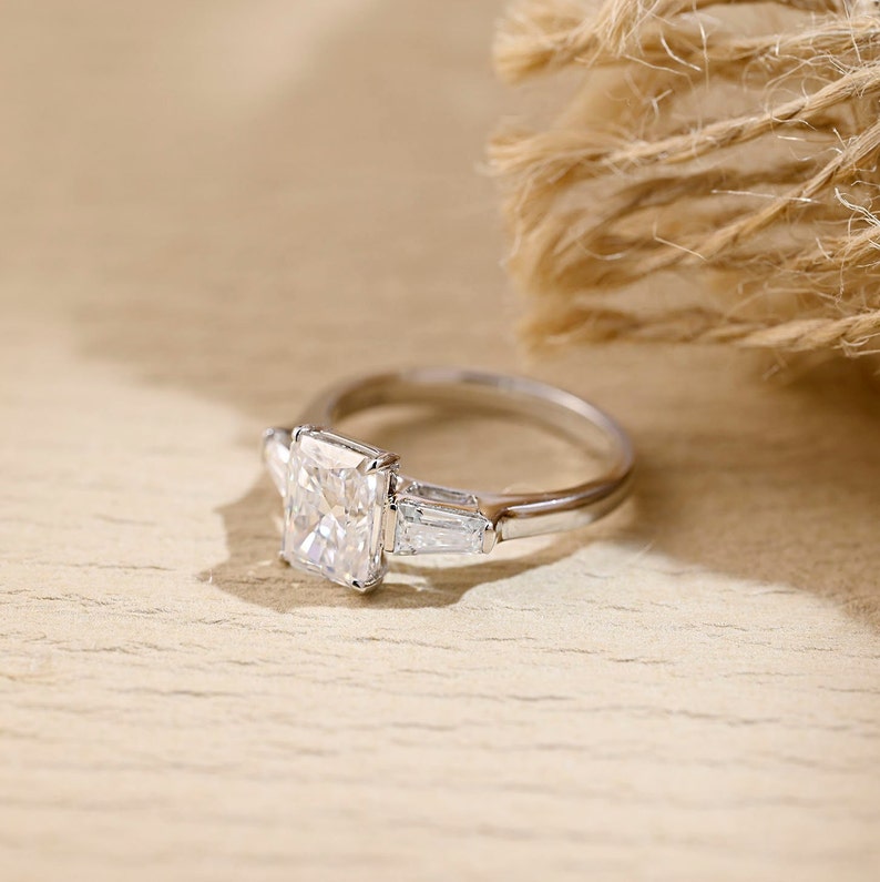 Stunning 3.0 CT Radiant Moissanite Engagement Ring with 3 Stones Design 9