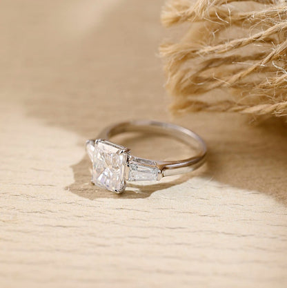 Stunning 3.0 CT Radiant Moissanite Engagement Ring with 3 Stones Design 9