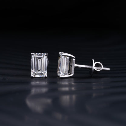 2.0 TCW Emerald Cut Moissanite Stud Earrings in Gold 3