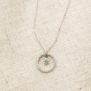 1.50 CT Round Moissanite Diamond Floating Stone Pendant Necklace in Solid Gold