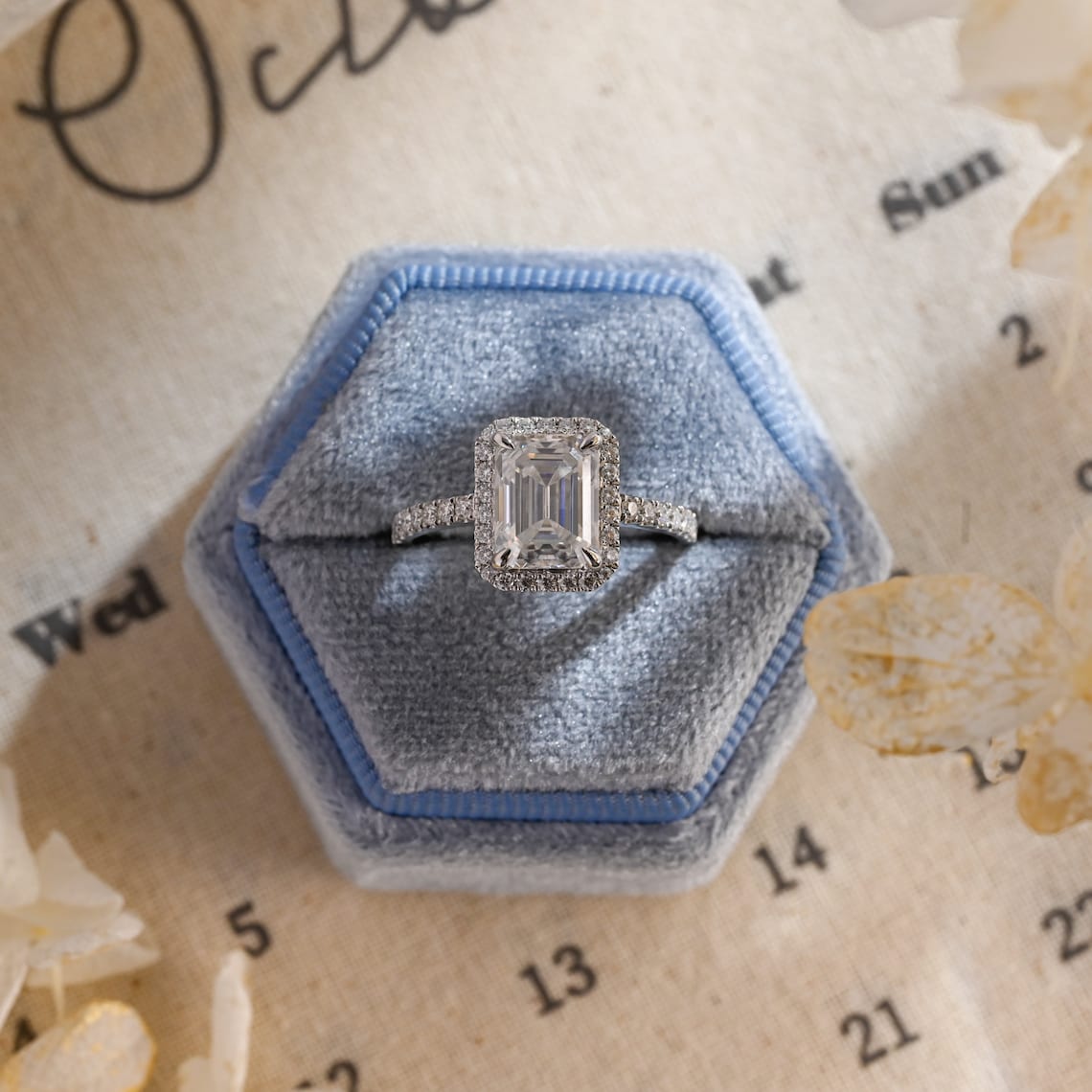 Stunning 1.0 CT Emerald Cut Moissanite Engagement Ring with Halo Pave Design 10