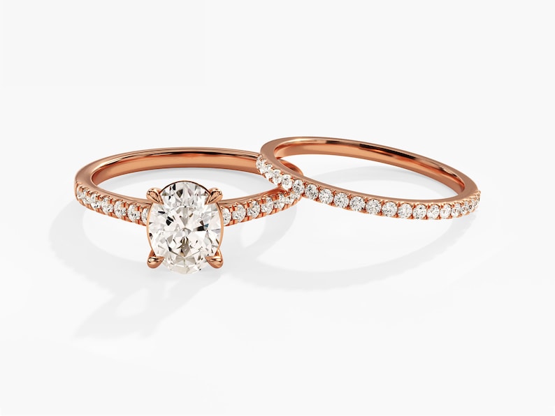 1.50 CT Oval Cut Moissanite Pave Bridal Ring Set with Round Half Eternity Wedding Bands 4