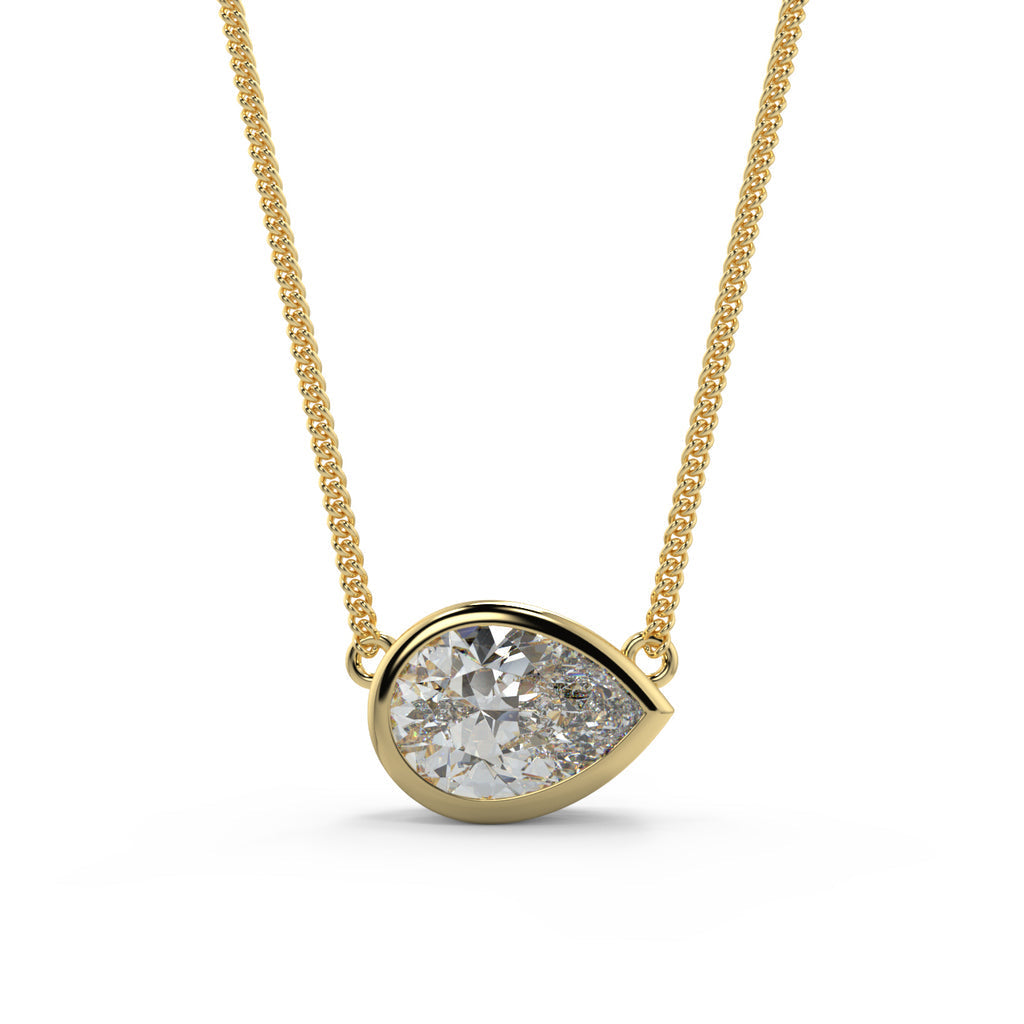 1.0 CT East West Pear Moissanite Diamond Bezel Pendant Necklace in Solid Gold 1