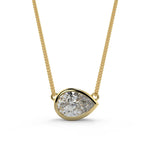 1.0 CT East West Pear Moissanite Diamond Bezel Pendant Necklace in Solid Gold 1