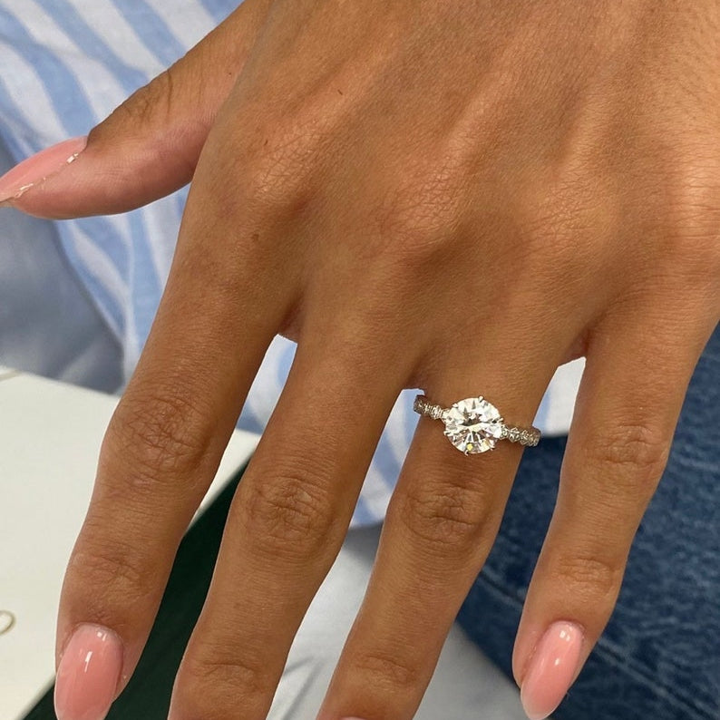 Classic 1.50 CT Round Moissanite Engagement Ring with Pave Design 1