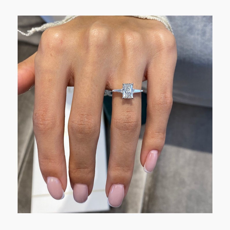 Classic 1.0 CT Radiant Moissanite Engagement Ring with Three Stone Design 3