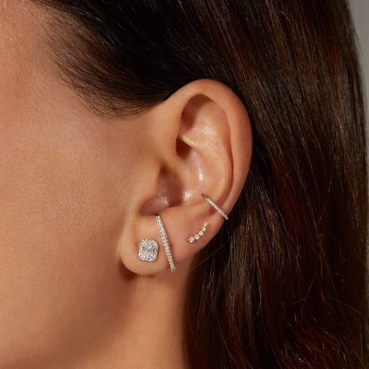 2.0 TCW Round & Baguette Cut Moissanite Cluster Stud Earrings in Gold 7