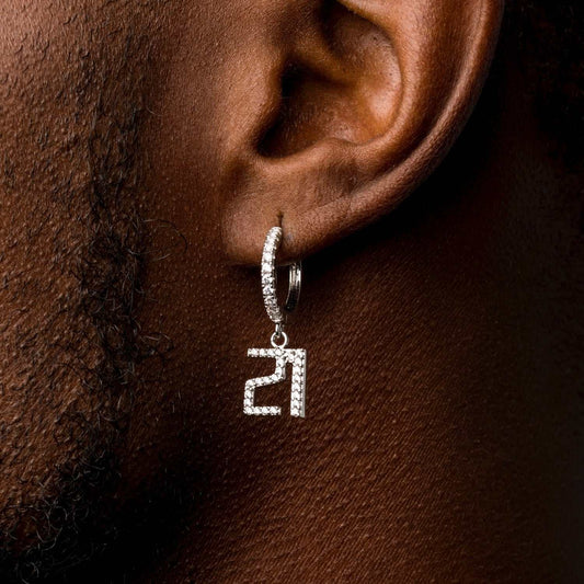 5 CT Round Moissanite Custom Number Silver Earrings for Him 1
