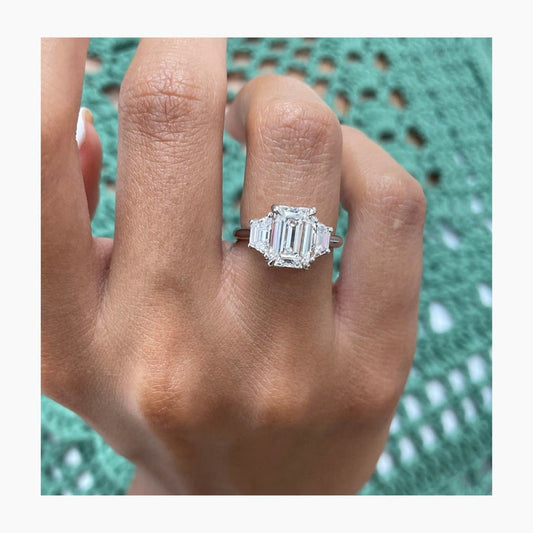Classic 2.0 CT Emerald Moissanite Engagement Ring with Three Stone Design 1