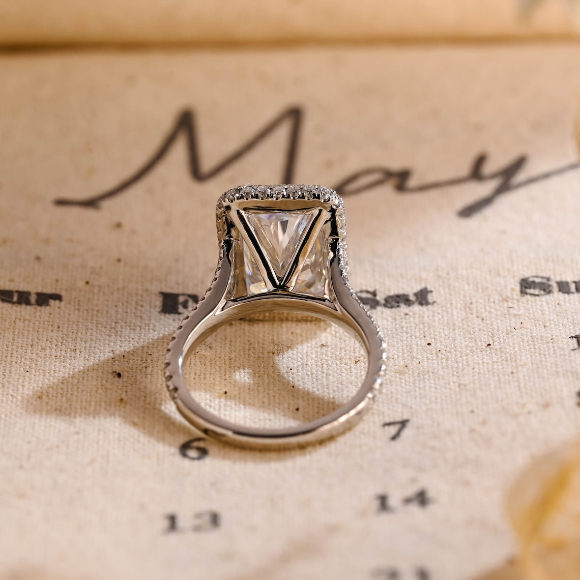 5.0 CT Radiant Shaped Moissanite Engagement Ring With Halo Split Shank Pave Accents 2