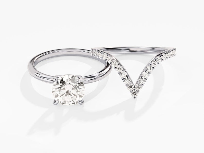 1.0 CT Round Cut Moissanite Solitaire Bridal Ring Set with Curved Wedding Bands 3