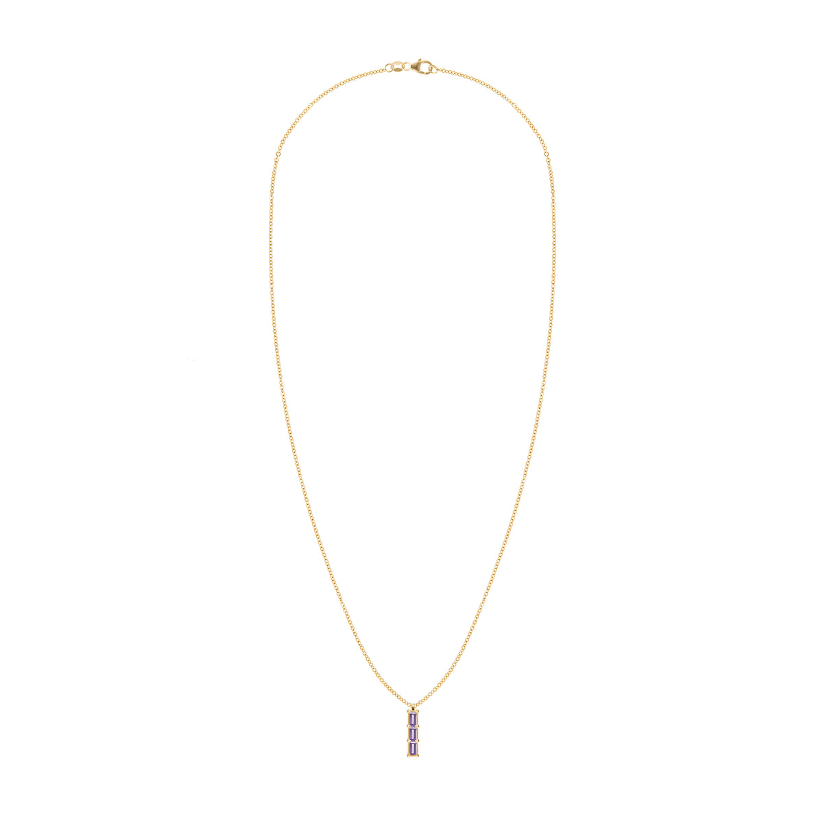 0.42 TCW Baguette Amethyst Lab Made Diamond- February Birthstone Three Stone Necklace 5