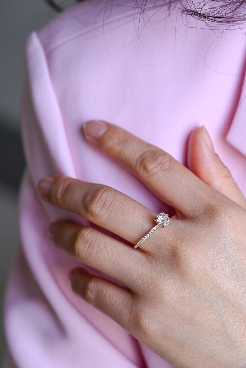 Stunning 1.0 - 2.0 CT Cushion Moissanite Engagement Ring With Pave Design 6