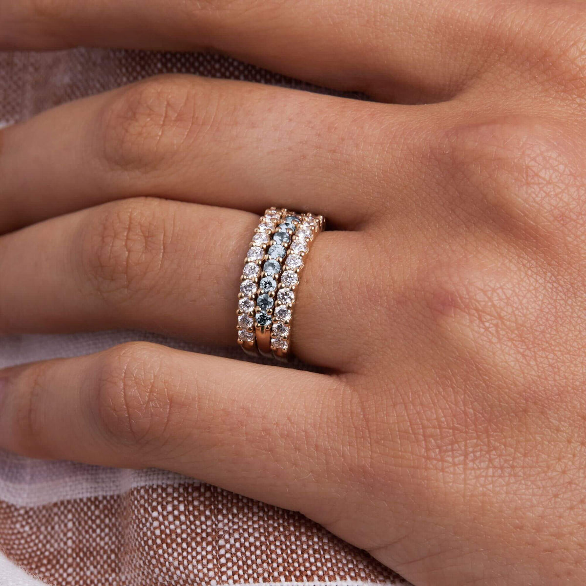 1.32 TCW Round Aquamarine Lab Made Diamond- March Birthstone Wedding Band 9