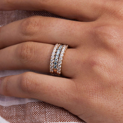 1.32 TCW Round Aquamarine Lab Made Diamond- March Birthstone Wedding Band 9