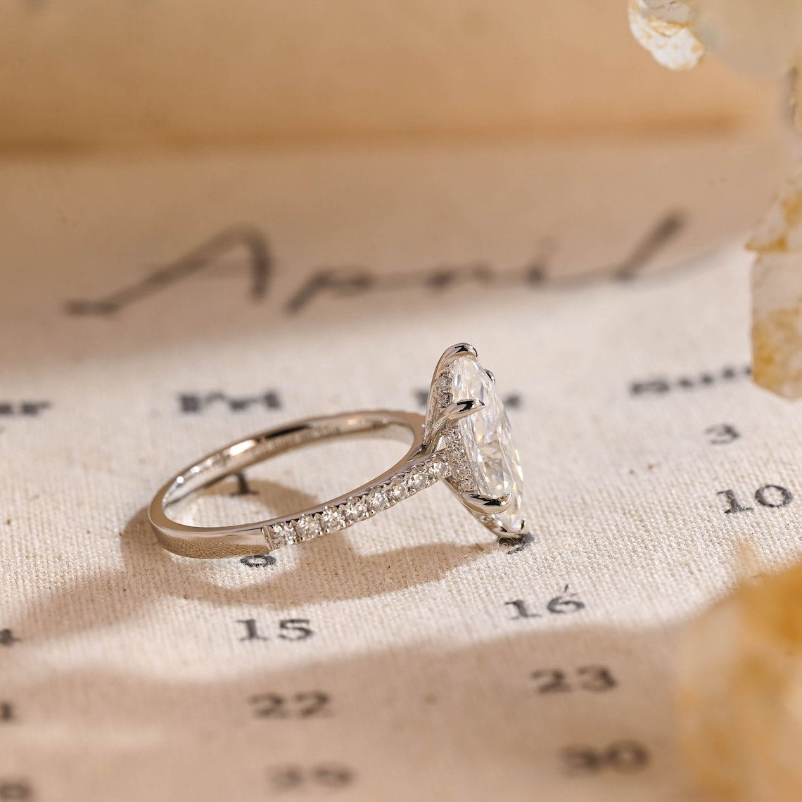 Stunning 3.0 CT Marquise Cut Moissanite Engagement Ring with Hidden Halo & Pave Design 8