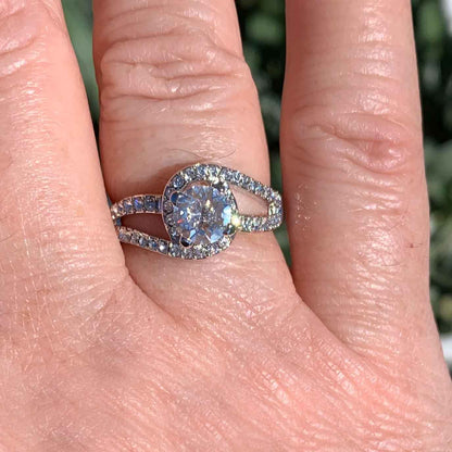 Round Cut Pave & Split Shank Style Cubic Zirconia in 925 Sterling Silver Ring 7