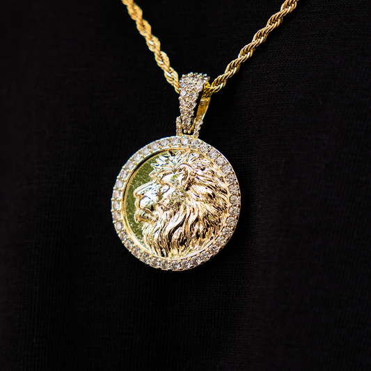 1 CT Round Moissanite Lion Coin Silver Pendant for Him 1
