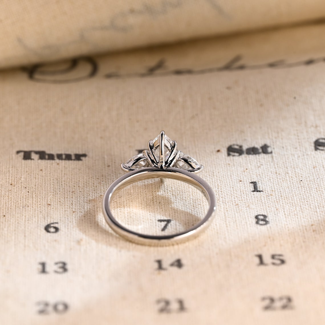 Stunning 3.0 CT Marquise Cut Moissanite Engagement Ring with 3 Stones Design 7