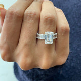 Stunning 2.0 CT Emerald Cut Moissanite Engagement Ring with Pave Design 4