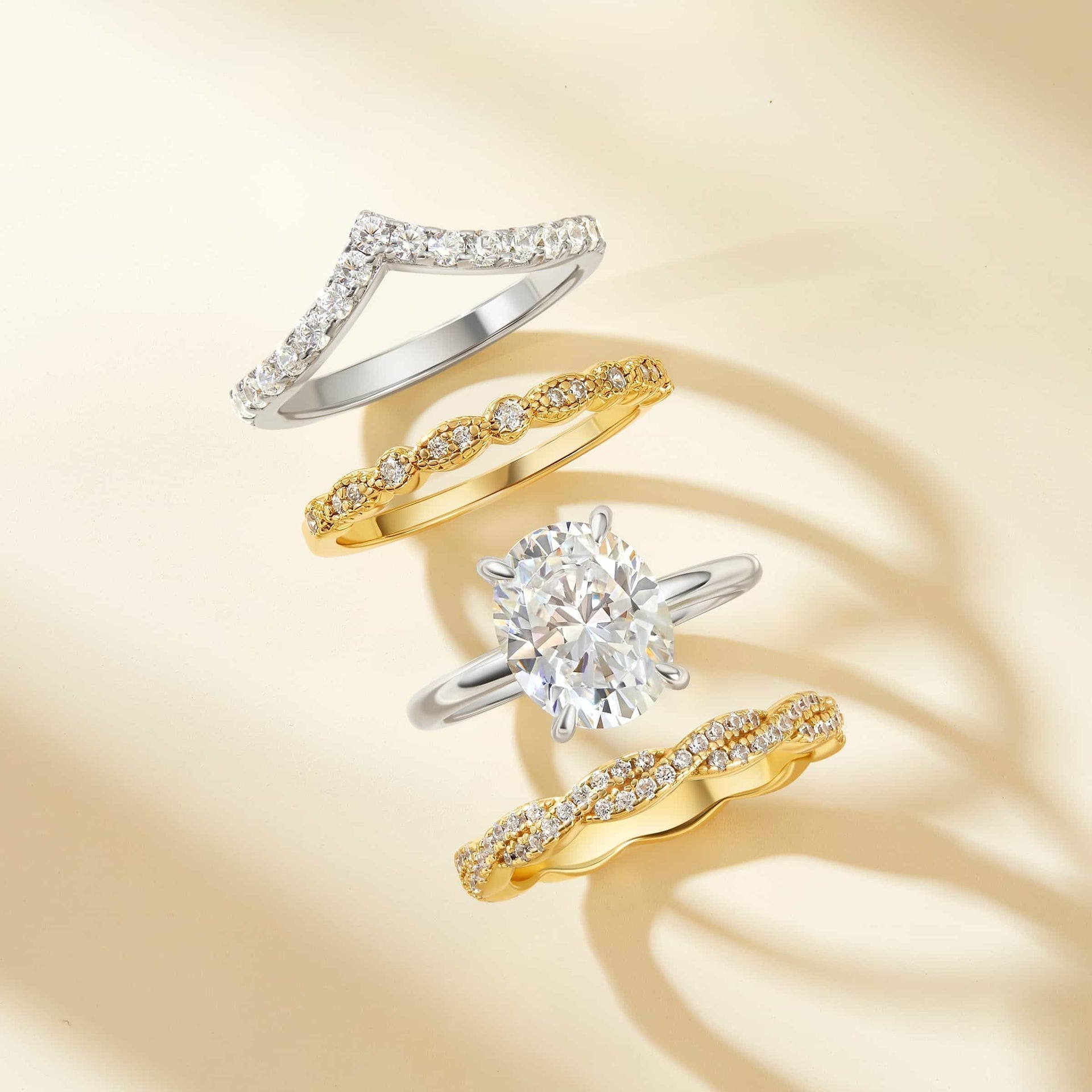 Stunning 0.2 TCW  Round Moissanite Stones in Curved Wedding Bands 4