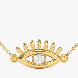 0.05 CT Round Moissanite Diamond Evil Eye Pendant Necklace in Solid Gold