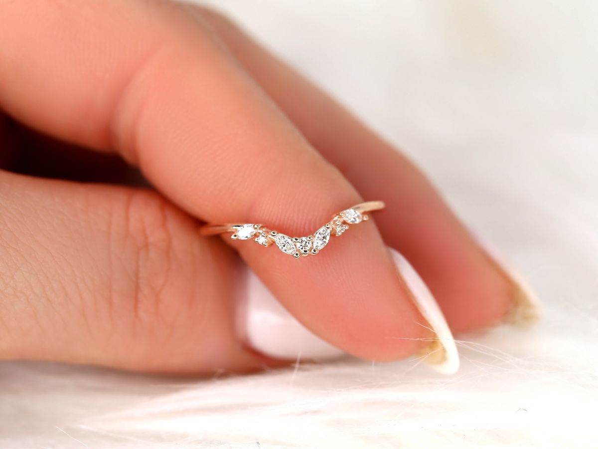 Stunning 0.15 TCW Marquise & Round Stones Curved Wedding Bands 6