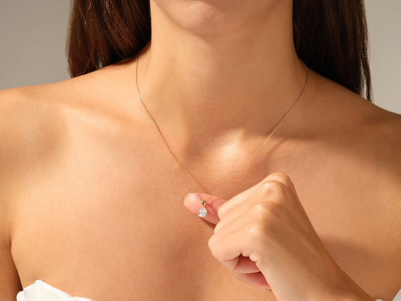 2.0 CT Cushion Moissanite Diamond Solitaire Pendant Necklace in Solid Gold 5