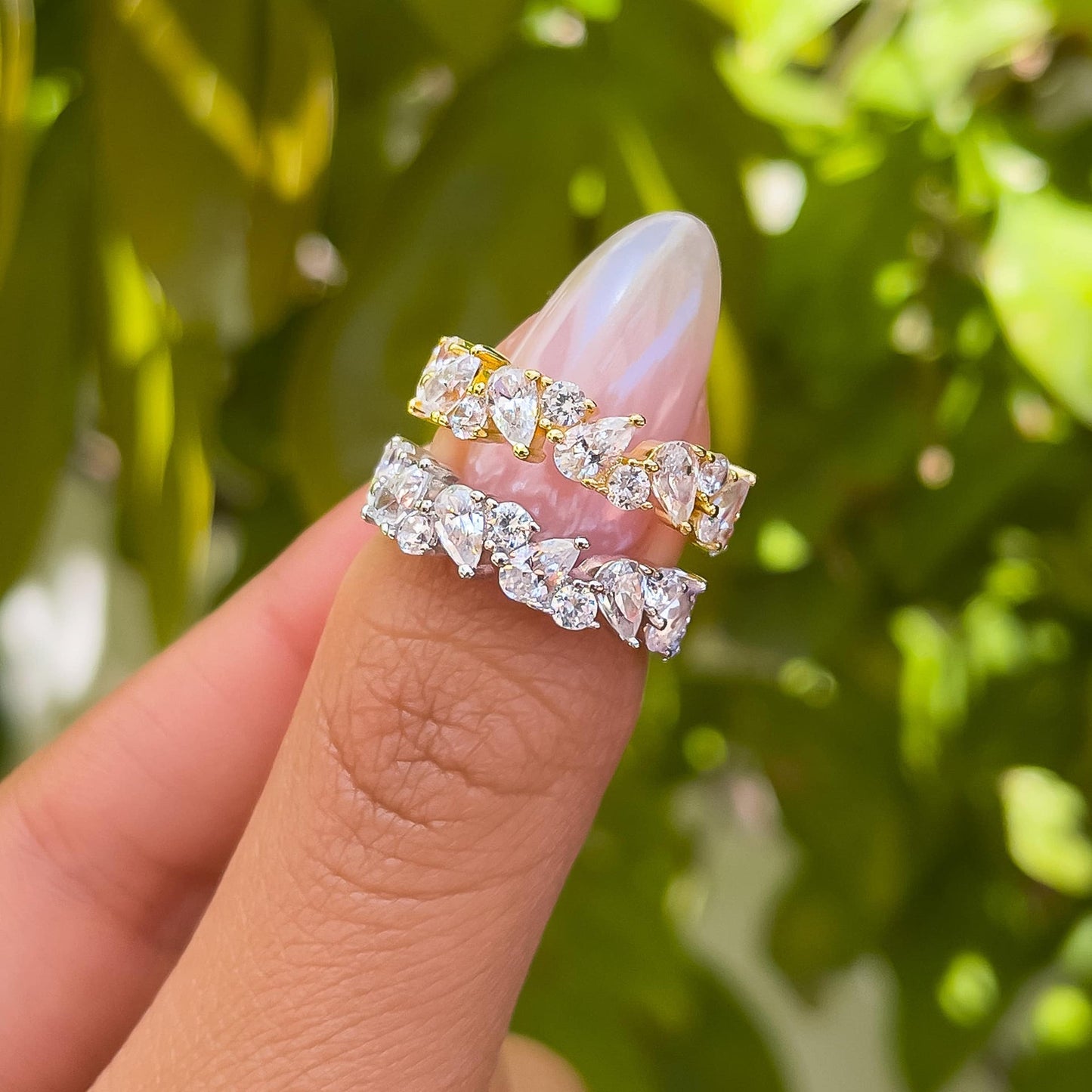 Stunning 0.4 TCW Round and Pear Moissanite Stones Half Eternity Wedding Band 8