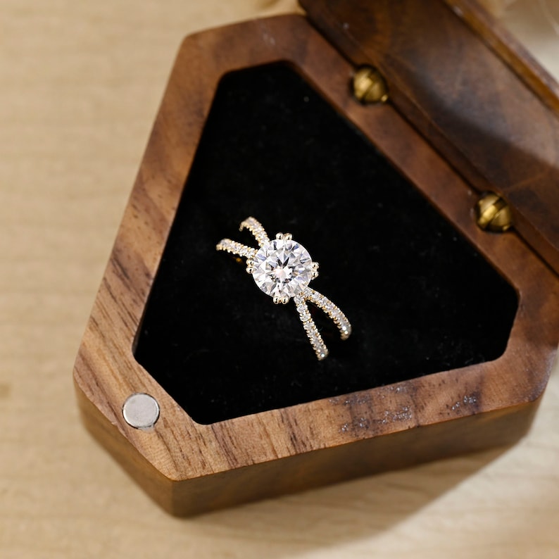 Stunning 2.0 CT Round Moissanite Engagement Ring with Split Shank & Pave Design 9