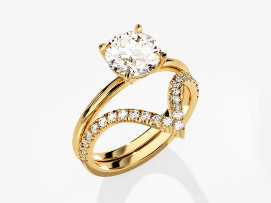 1.0 CT Round Cut Moissanite Bridal Ring Set with Round Wedding Bands 2