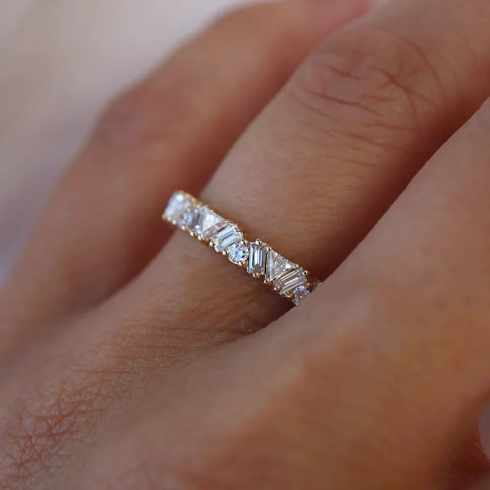 Stunning 0.4 TCW Trillion, Baguette, Round Moissanite Stones In Half Eternity Wedding Band 2