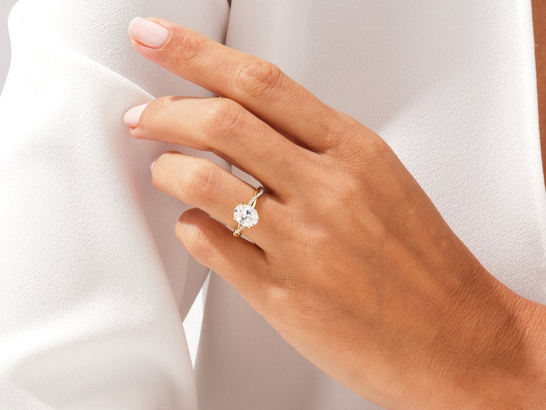 Stunning 1.0-2.0 CT Oval Moissanite Engagement Ring with Twisted Pave Design 7
