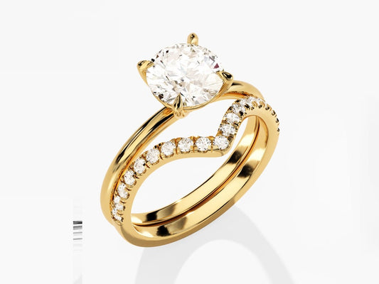 1.50 CT Round Cut Moissanite Solitaire Bridal Ring Set with Round Curved Wedding Bands 2