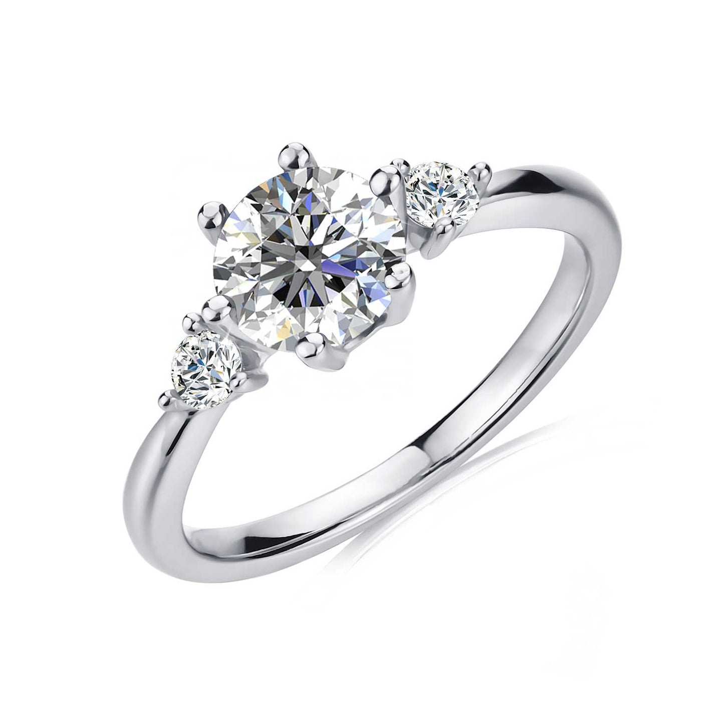 Round Cut 3 Stones Style Cubic Zirconia in 925 Sterling Silver Ring 7