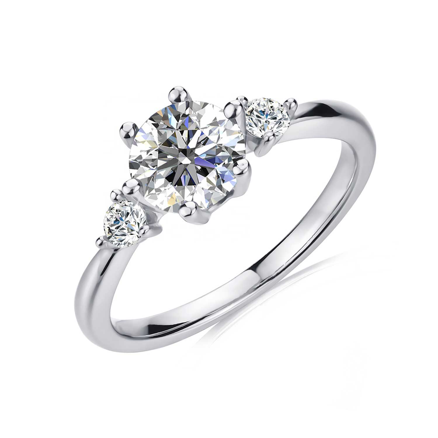 Round Cut 3 Stones Style Cubic Zirconia in 925 Sterling Silver Ring 7