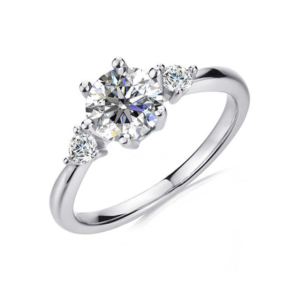 Round Cut 3 Stones Style Cubic Zirconia in 925 Sterling Silver Ring 7