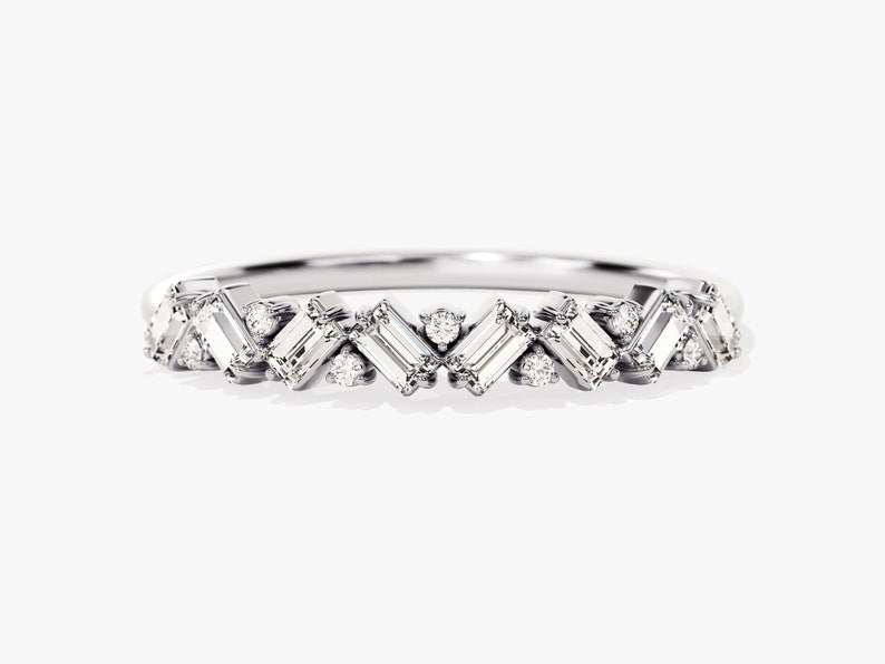 Stunning 0.30 CT Round & Baguette Moissanite Stones Alternative Diamond Wedding Band 3