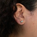 0.20 TCW Emerald Cut Moissanite Bezel Stud Earrings in Gold 3